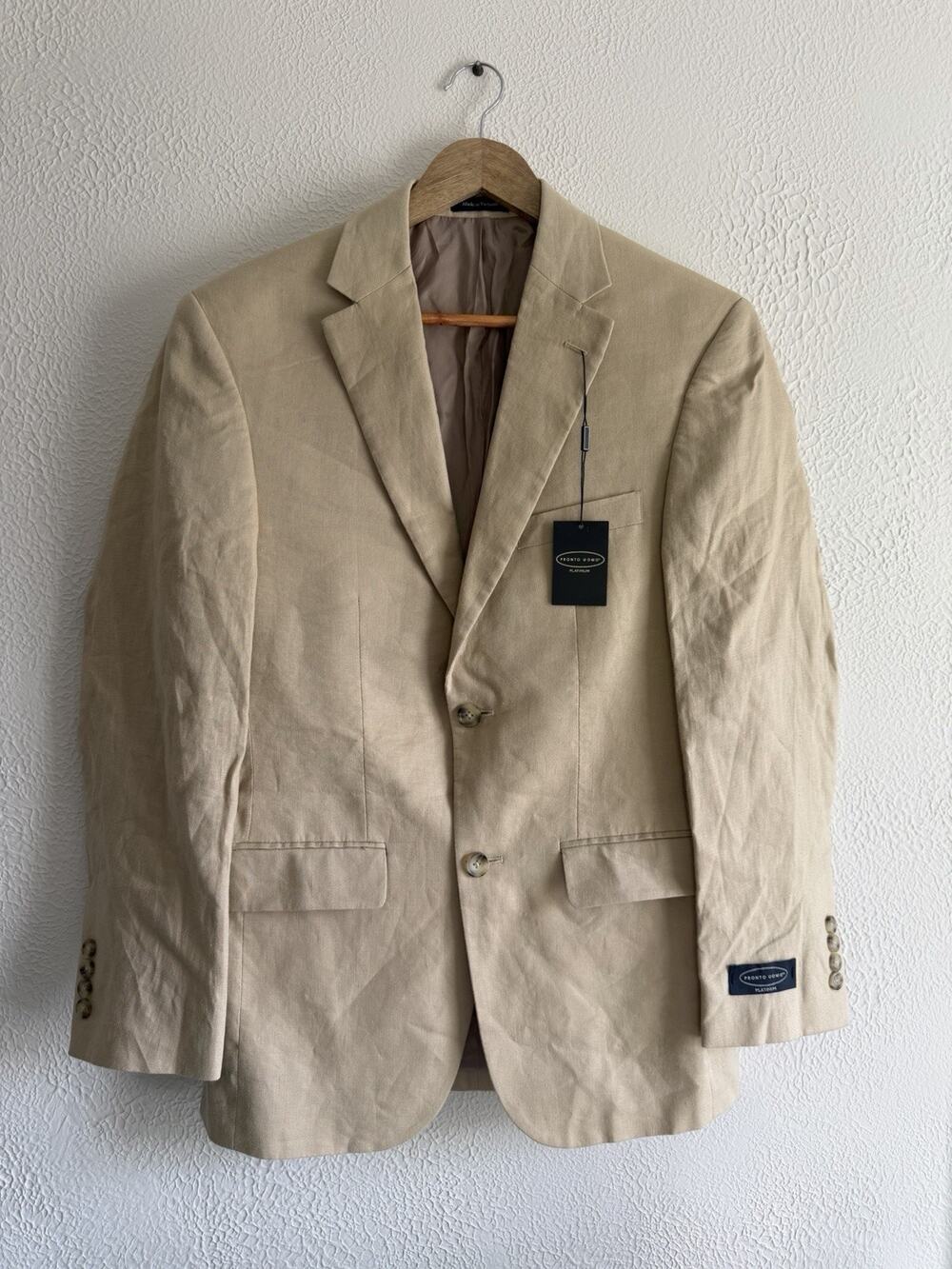 Pronto Uomo Platinum Linen Blazer 36R Tan Beige 2 Button Summer Sport Coat NWT